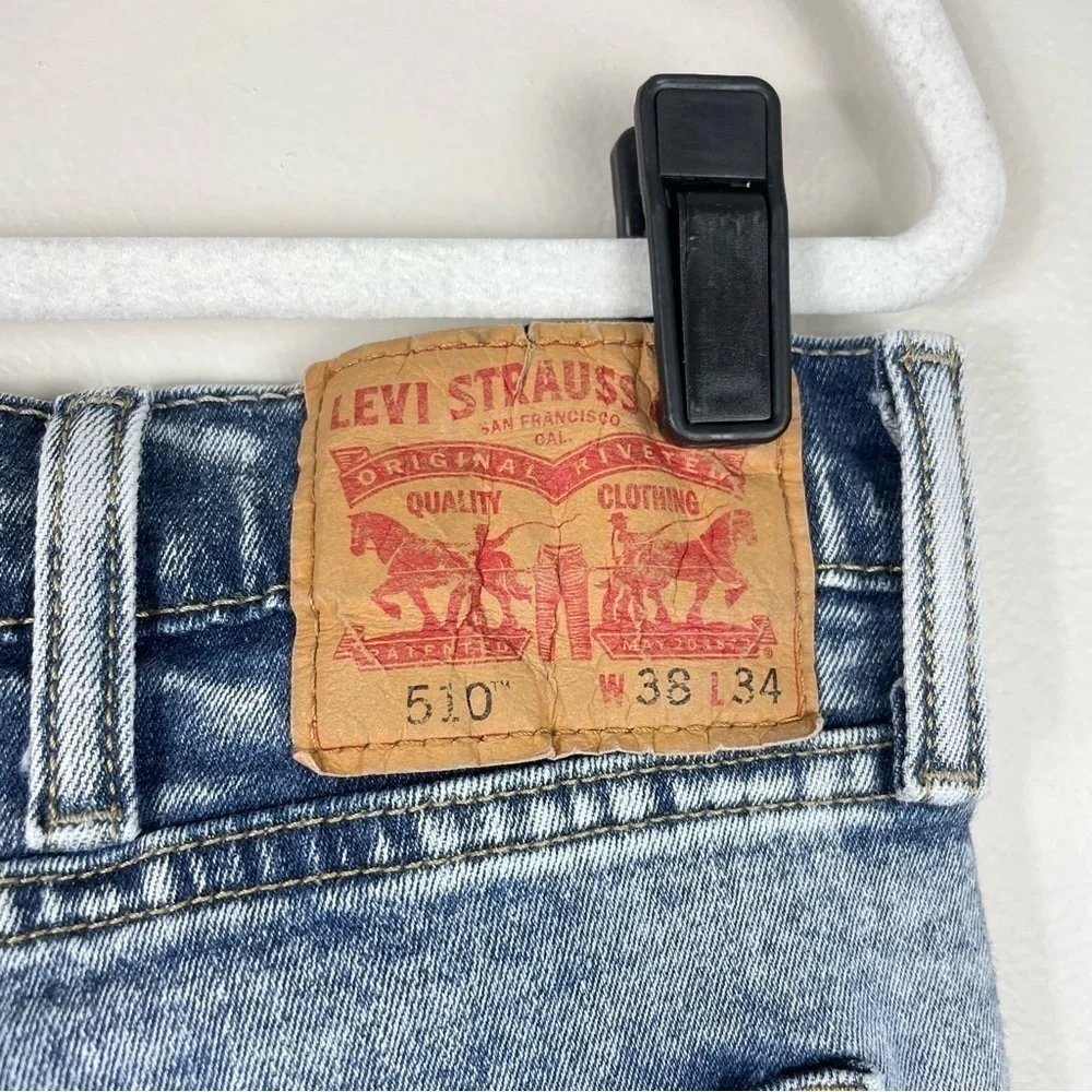 Levis 505 Mens Jeans 38x24 Distressed Acid Wash Denim Light Wash Pants